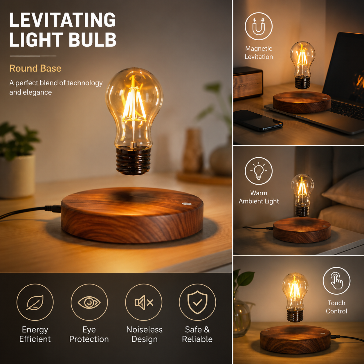 Levitating Bulb Night Light for Unique Home Style