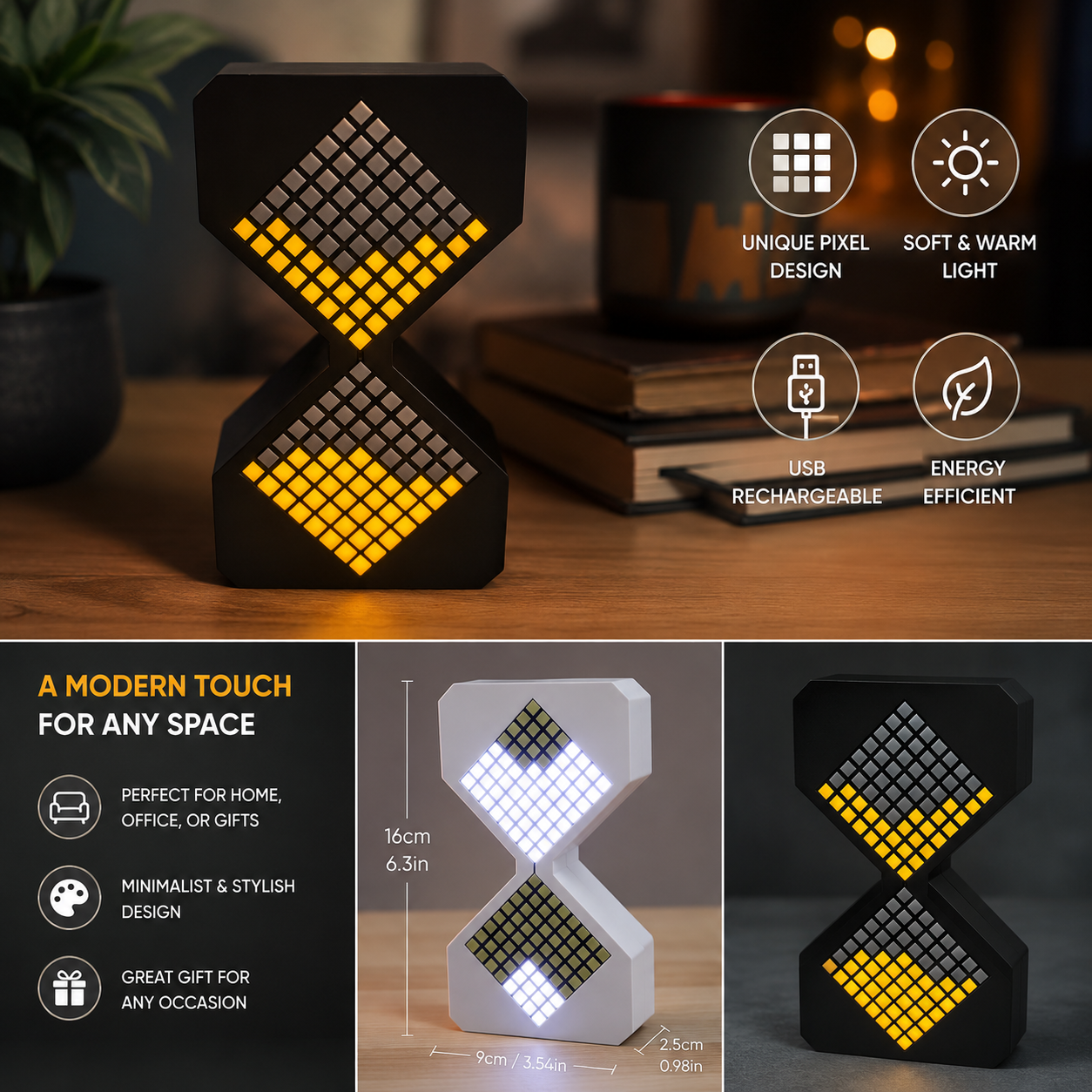 Gravity-Sensing LED Hourglass for Desk and Room Decor