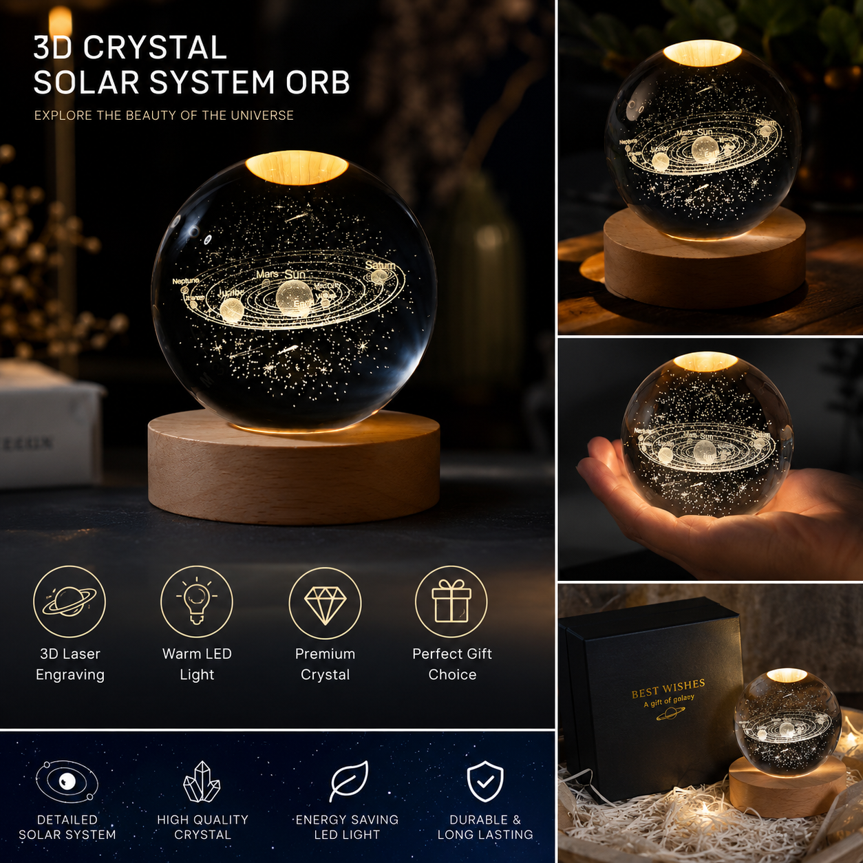 3D Galaxy Crystal Ball Night Light
