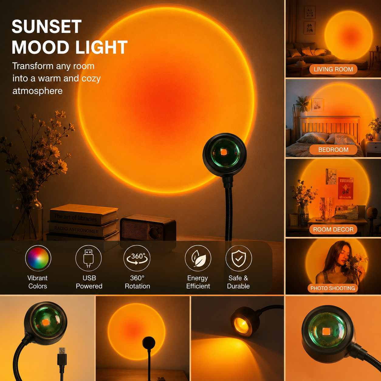 USB Sunset Lamp for Bedroom Mood Lighting